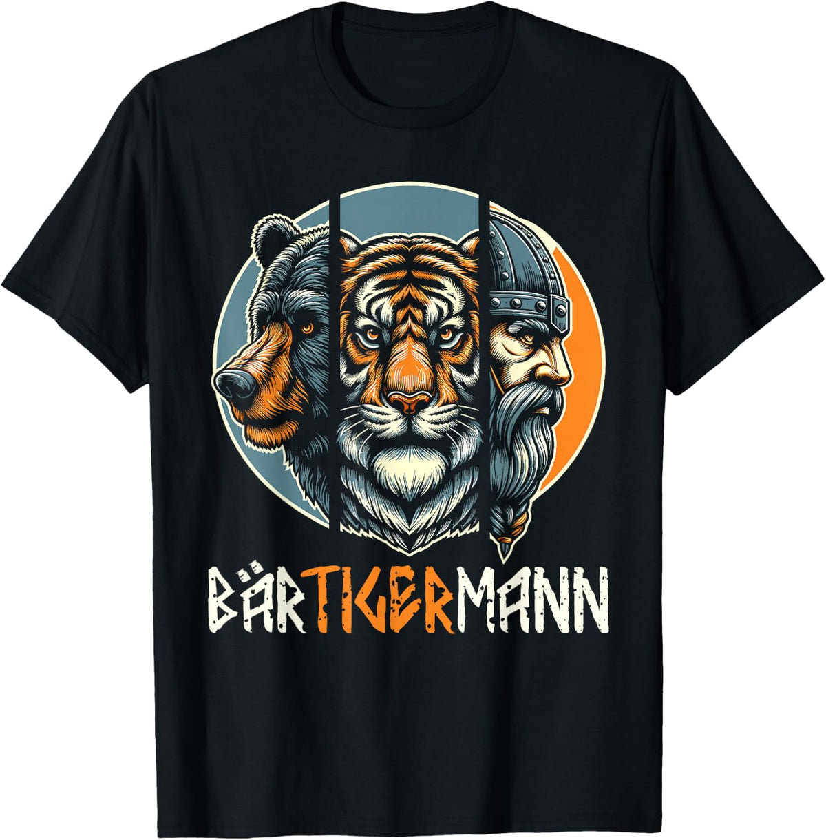 B?RTIGERMANN Viking Beard Full Beard Tiger Man , black T-Shirt