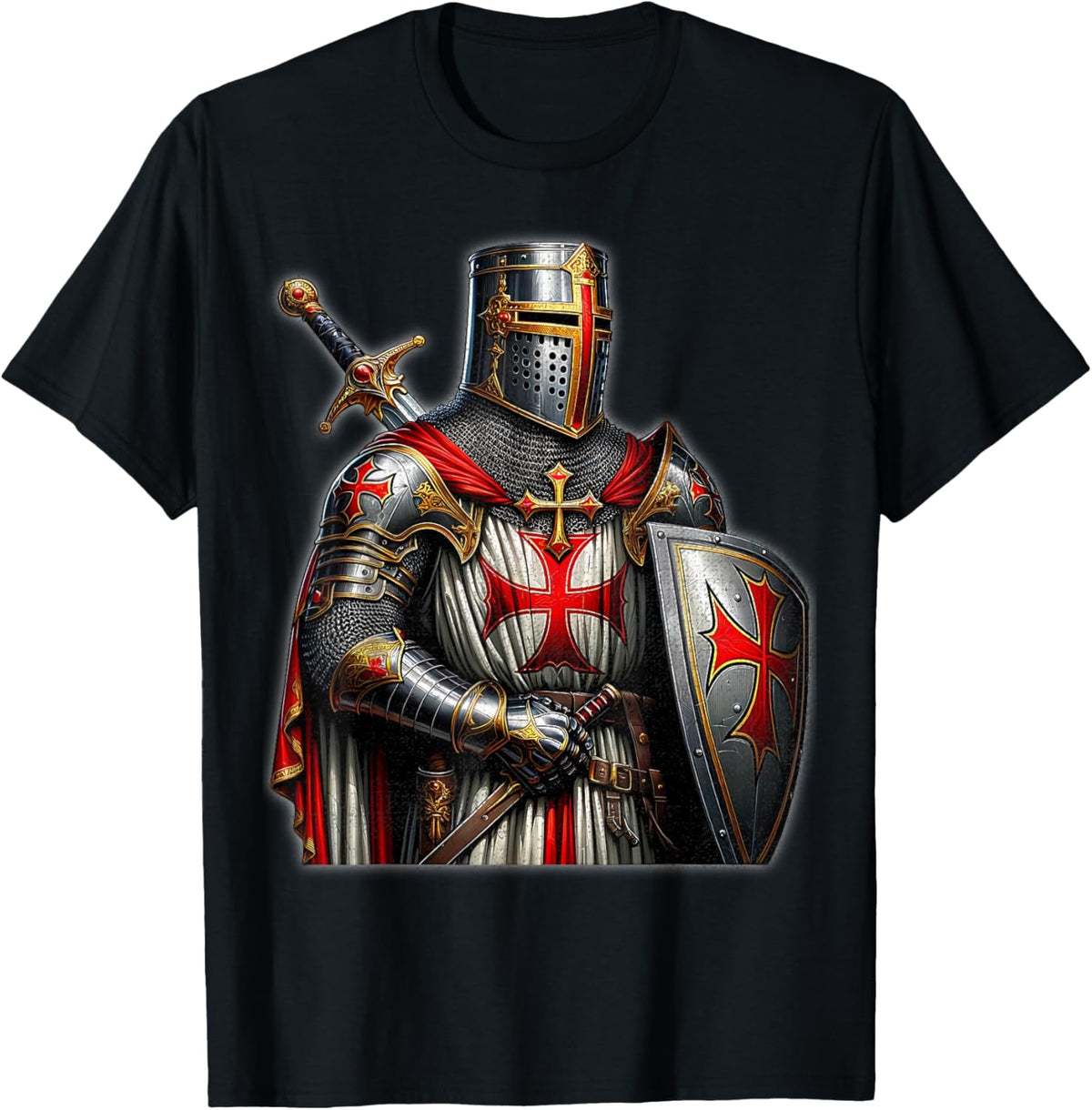 A Warrior of Christ Knights Templar Cross Aged Man , Black T-Shirt
