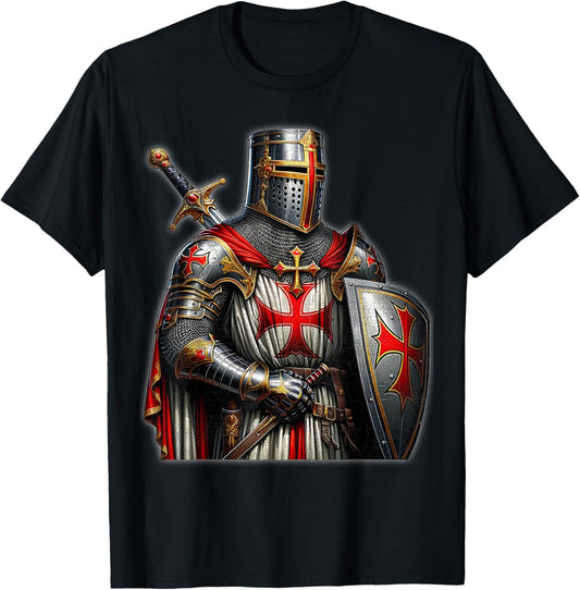 A Warrior of Christ Knights Templar Cross Aged Man , Black T-Shirt