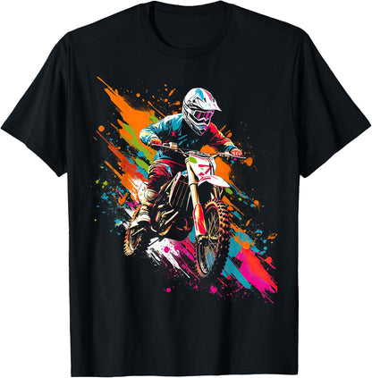 Dirt Bike Coloured Motocross Motorcycle Design for Boys , black T-Shirt