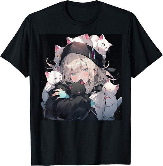 Anime and Cat Lovers for Teen Manga Kawaii Graphic Otaku , black T-Shirt