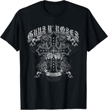 Guns N' Roses Official Vintage Cross White , black T-Shirt