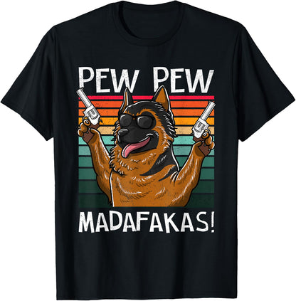 German Shepherd Pew Pew Vintage Retro Sunset T-Shirt