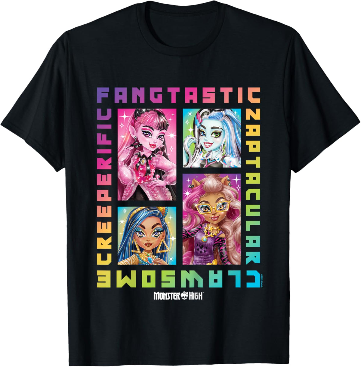Childrens Monster High Student Rainbow Grid , black T-Shirt