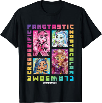 Childrens Monster High Student Rainbow Grid , black T-Shirt