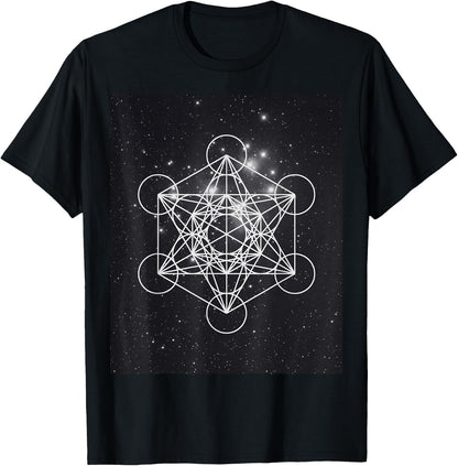 Metatron Cube Sacred Geometry and Pleiades , black, S T-Shirt