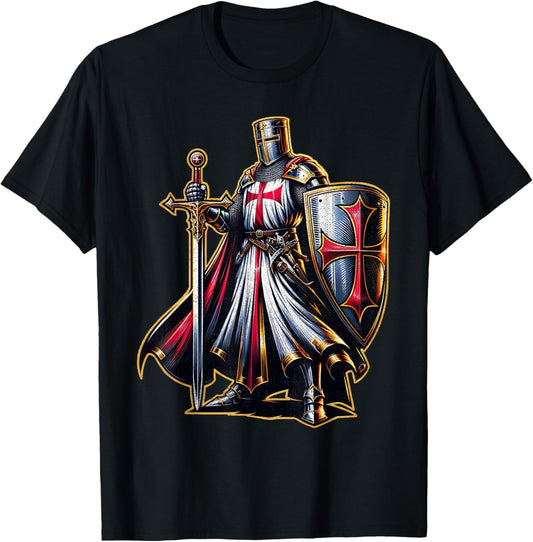 A Warrior of Christ Knights Templar Cross Aged Man , Black, S T-Shirt