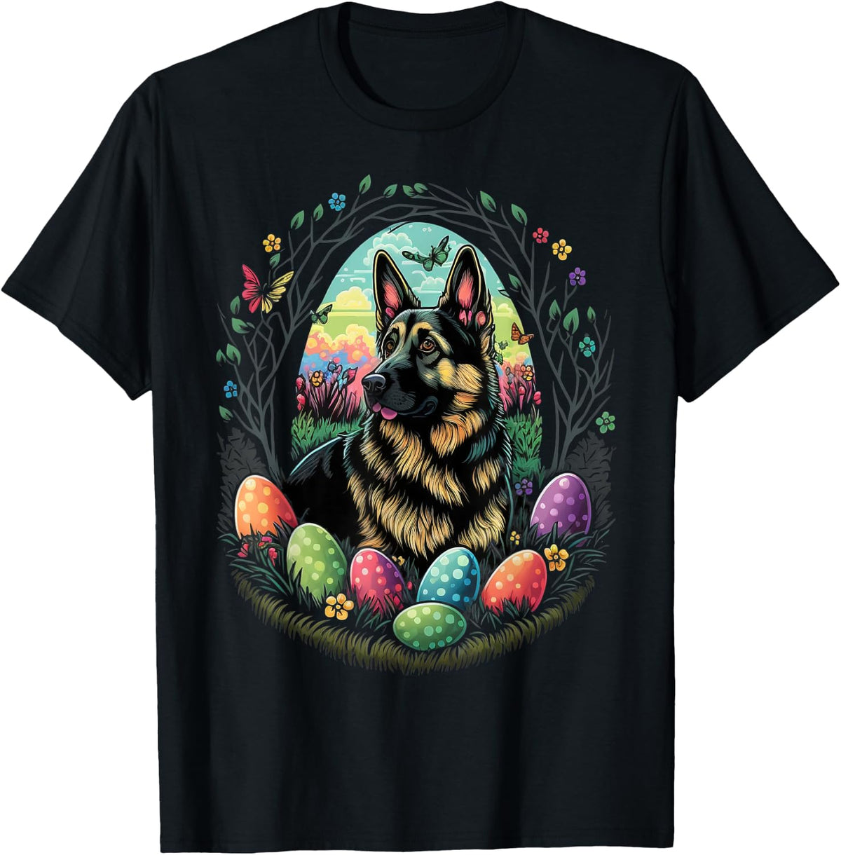 Easter Alsatian Bunny Eggs Dog on Easter German Shepherd T-Shirt