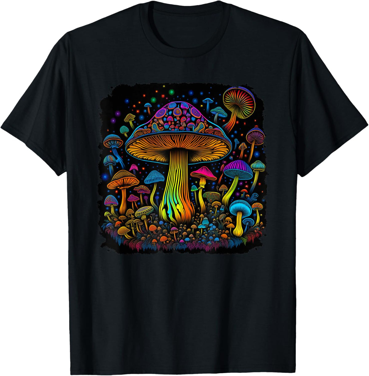 Psychedelic Mushroom Art Groovy 70s Retro Black Light Style T-Shirt