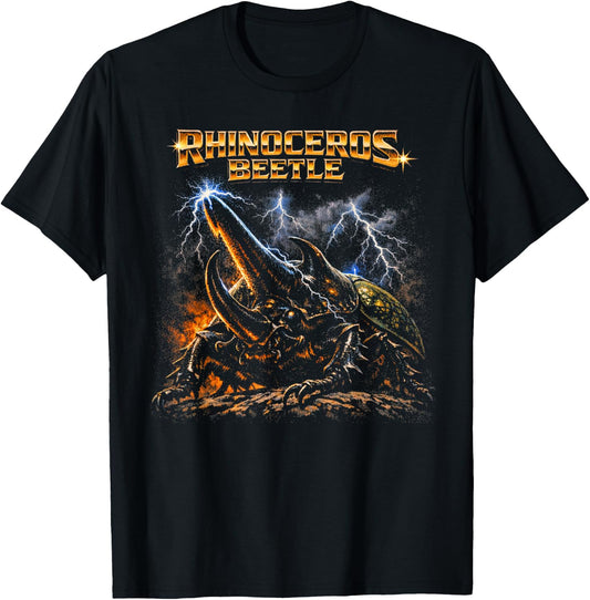 80s Heavy-Metal Rhinocerus Beetle Bug Lover Retro Style T-Shirt