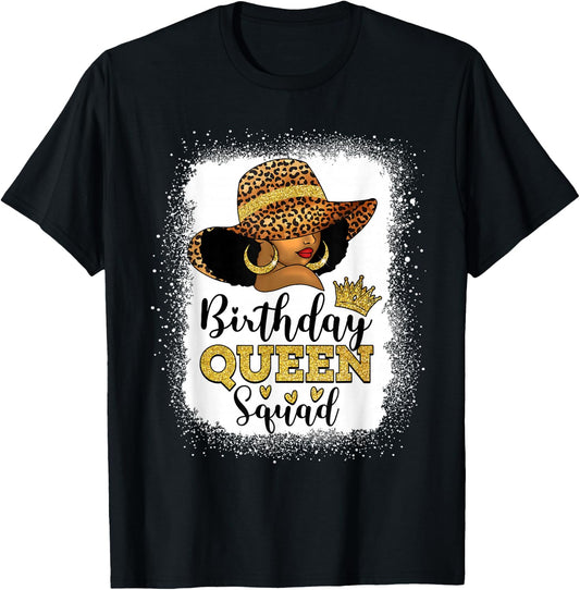 Afro Black Women Leopard Hat It's My Birthday Queen Squad T-Shirt