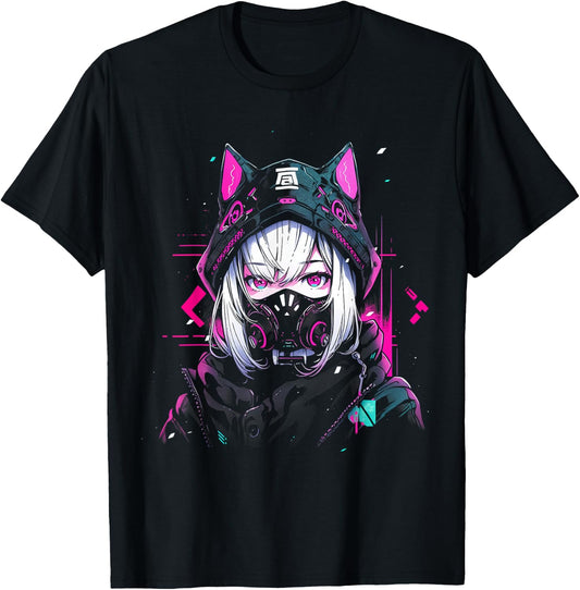 Anime Manga Cyberpunk Aesthetic Techwear Harajuku , black T-Shirt