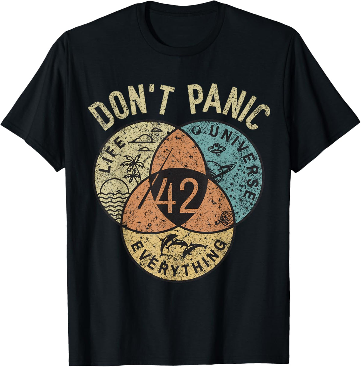 42 Answer to Life, the Universe and Everything No Panic , black T-Shirt