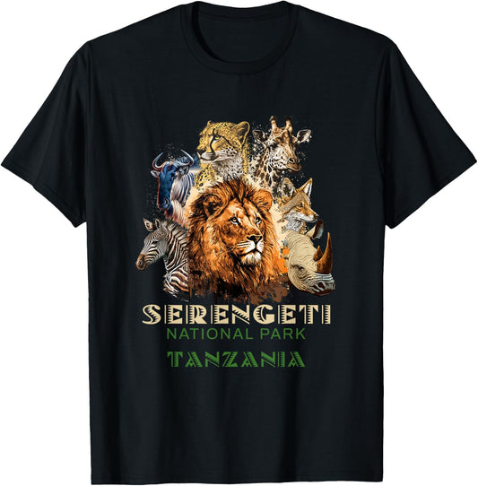 African Serengeti National Park Animal Safari Tanzania , Black, S T-Shirt