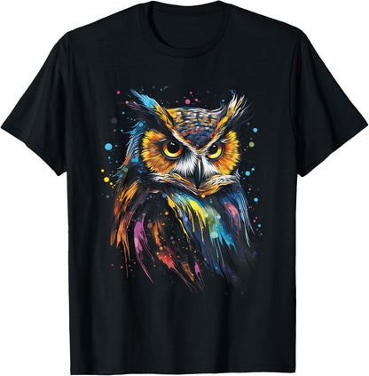 Artwork Fantasy Womens Owl Bird , Black, Small T-Shirt