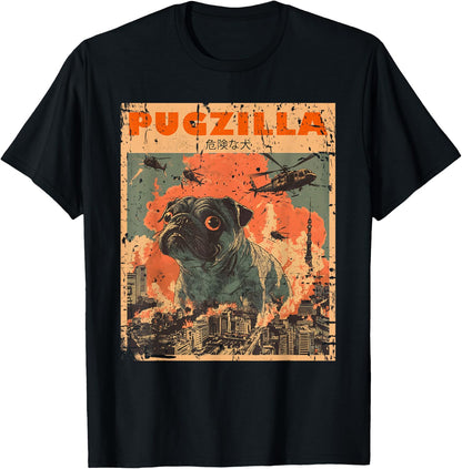 Pugzilla Design for Pug Owner Retro Vintage Apparel Pugs -Adults, -Kids Black Short Sleeve Small T-Shirt