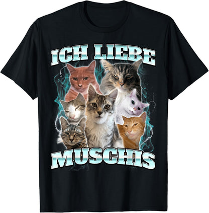 with German Text Ich Liebe Musch, black T-Shirt