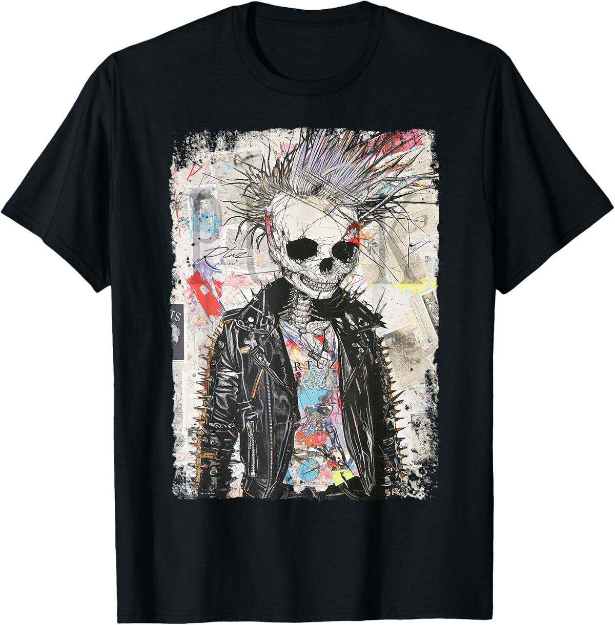 Biker Skull Graffiti Vintage Horror Punk Skull , Black, S T-Shirt