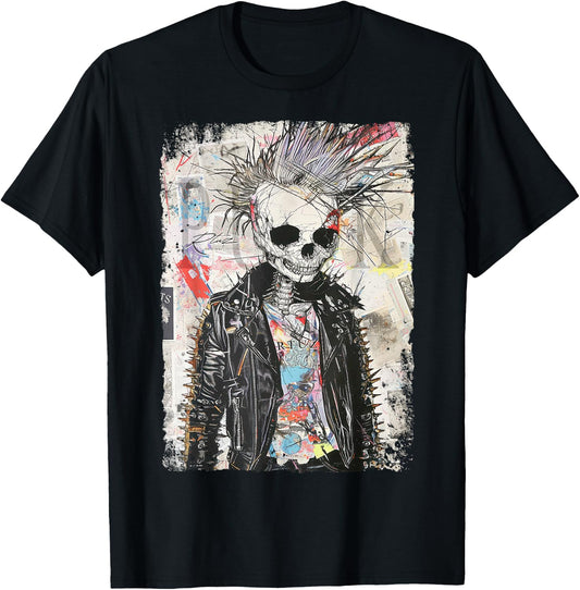Biker Skull Graffiti Vintage Horror Punk Skull , Black, S T-Shirt