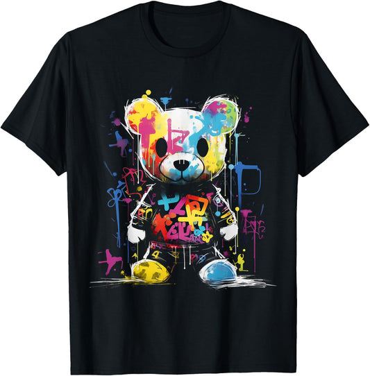 Bear Colourful Animal Graphic Bear , black T-Shirt