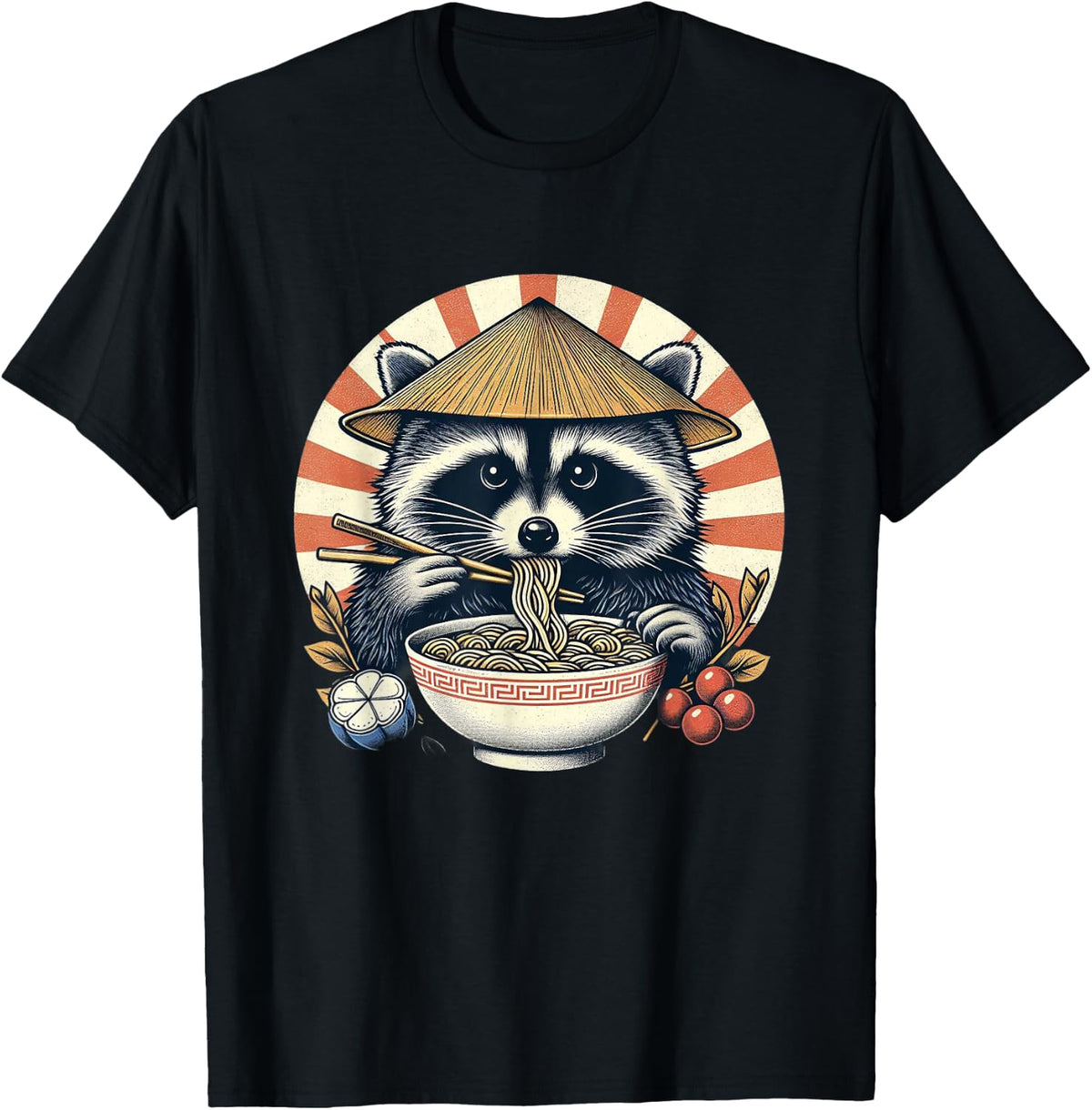 Raccoon Ramen Kawaii Neko Japanese Noodles Aesthetic , black T-Shirt