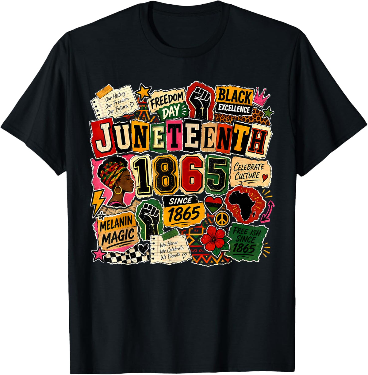 Juneteenth Freeish 1865 Afro Woman Africa Map Freedom Day T-Shirt