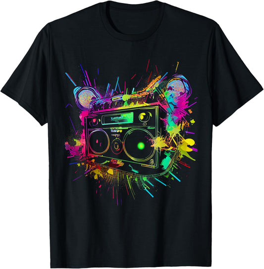 80s 90s Retro Party Fancy Dress Cassette , black T-Shirt