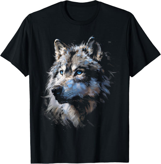 Alpha Wolf Dark Fantasy Art Graphic Blue Eyes Wolf Lovers , black T-Shirt