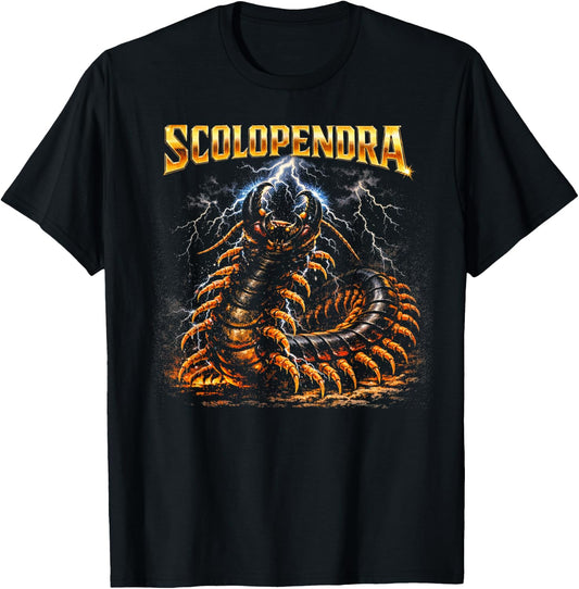 80s Heavy-Metal Giant Centipede Retro Insect Owner Bug Lover T-Shirt