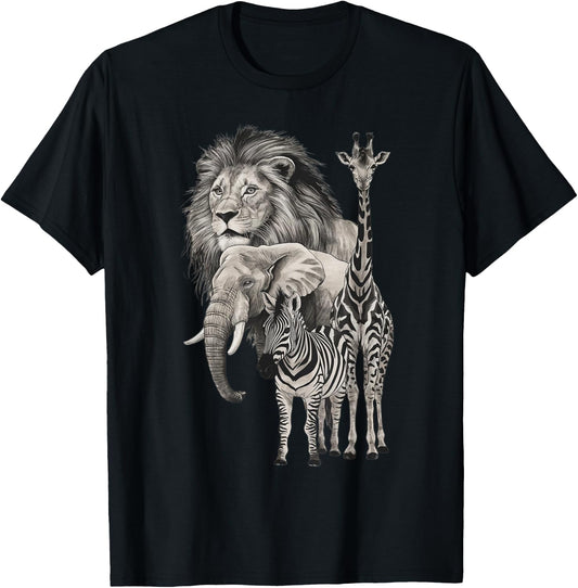 Africa, Lion, Elephant, Giraffe, Zebra, Fans , Black, S T-Shirt