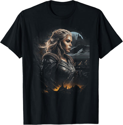 Female Warrior Lagertha Nordic Mythology Odin , black T-Shirt