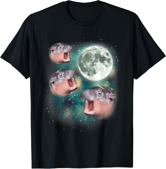 3 Moon-Deng | Baby Hippo Meme Funny Hippo Animal , black T-Shirt