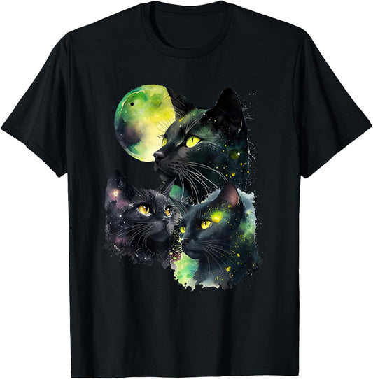 3 Black Cats and the Moon Vintage Style Cats Cute Kitty T-Shirt