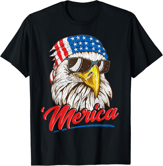 Bald Eagle Merica 80s Mullet Eagle America USA 4th of July Men T-Shirt