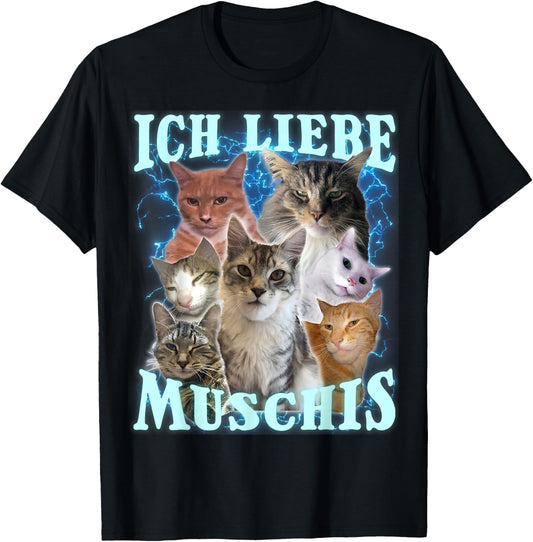 with German Text Ich Liebe Musch, black T-Shirt