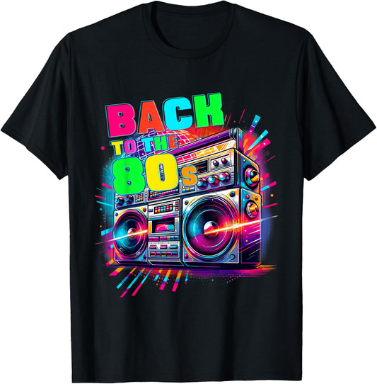 Back To The 80s Party Carnival Costume Fancy Dress 80s , black T-Shirt
