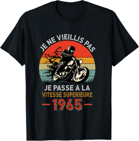 Birthday 60 Years Old Biker Born In 1965 Vintage Motorcycle Biker , Black, S T-Shirt