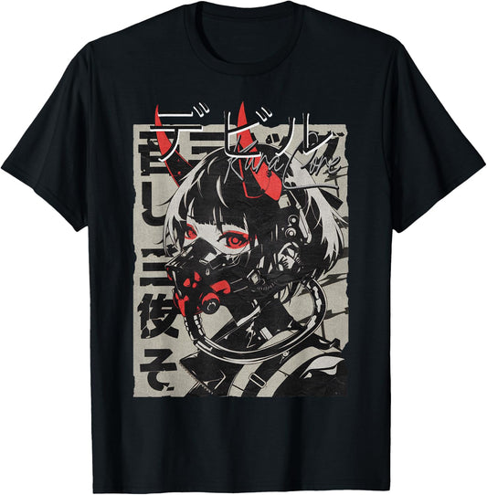 Anime Manga Streetwear Cyberpunk Aesthetic Techwear Harajuku , Black, S T-Shirt