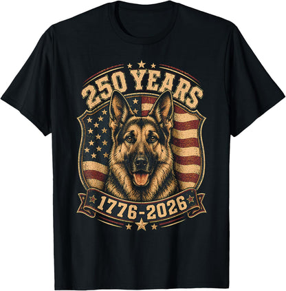 250th Anniversary USA 2026 American Flag German Shepherd T-Shirt