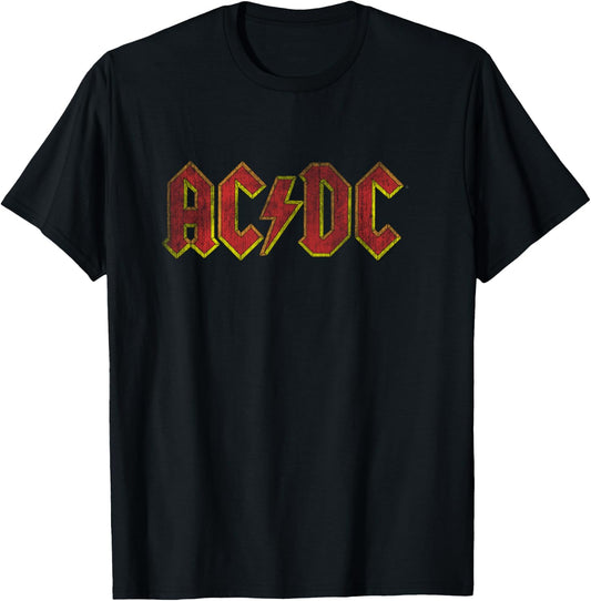 ACDC Distressed Red Logo Rock Music Band Shirt, black T-Shirt