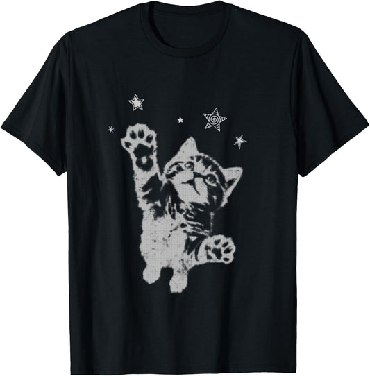 Y2K Cat Jumping Stars Silly 90s 2000s Grunge Vintage Graphic T-Shirt